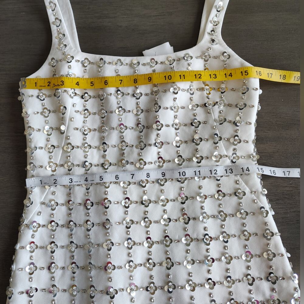 Simkhai Ziva White Embellished Mini Dress Crystal Sequin Size 8 Bridal - Picture 7 of 16